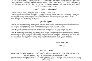 Quyết định 121/2003/QĐ-TTg Chương trình nghiên cứu xác định vai trò chức năng cơ cấu tổ chức cơ quan trong hệ thống hành chính nhà nước giai đoạn I