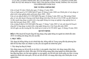 Quyết định 119/2003/QĐ-TTg kế hoạch ứng dụng công nghệ thông tin ngành tài chính đến năm 2010