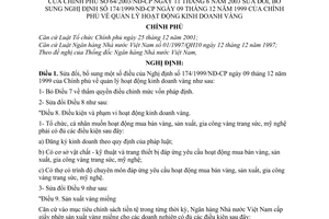 Nghị định 64/2003/NĐ-CP quản lý hoạt động kinh doanh vàng sửa đổi Nghị định 174/1999/NĐ-CP
