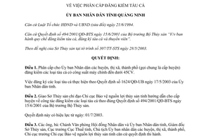 Quyết định 1793/2003/QĐ-UB phân cấp đăng kiểm tàu cá