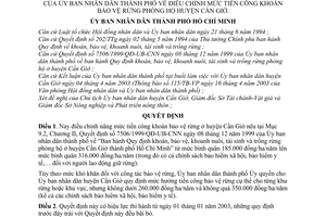Quyết định 95/2003/QĐ-UB điều chỉnh mức tiền công khoán bảo vệ rừng phòng hộ huyện Cần Giờ