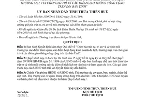 Quyết định 1622/2003/QĐ-UB đảm bảo trật tự vệ sinh môi trường điểm tham quan du lịch thương mại Thừa Thiên Huế