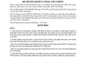 Quyết định 102/2003/QĐ-BBCVT Sửa đổi các qui định tạm thời quản lý cước kết cuối