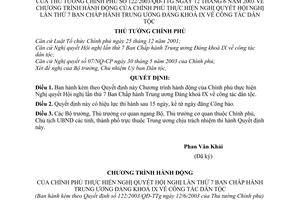 Quyết định 122/2003/QĐ-TTg chương trình hành động của Chính phủ thực hiện Nghị quyết Hội nghị lần 7 Ban Chấp hành Trung ương Đảng khoá IX về dân tộc