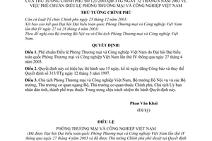 Quyết định 123/2003/QĐ-TTg  Điều lệ Phòng Thương mại và Công nghiệp Việt Nam