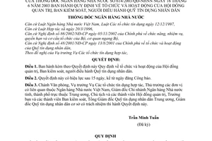 Quyết định 614/2003/QĐ-NHNN tổ chức hoạt động Hội đồng quản trị, Ban kiểm soát, người điều hành Quỹ tín dụng nhân dân