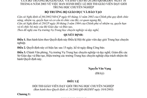Quyết định 26/2003/QĐ-BGDĐT Điều lệ Hội thi giáo viên dạy giỏi Trung học chuyên nghiệp