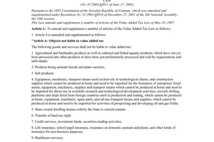 Law No. 07/2003/QH11 of June 17, 2003, amending and supplementing a number of articles of the value added tax law