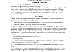 Decision No. 124/2003/QD-TTg of June 17, 2003, approving the scheme on conservation and development of vietnamese ethnic minority groups' culture