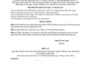 Quyết định 27/2003/QĐ-BGDĐT Điều lệ Hội thi giảng viên dạy giỏi môn giáo dục quốc phòng các trường cao đẳng năm 2003