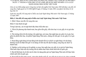 Luật Ngân hàng Nhà nước Việt Nam 2003 sửa đổi 10/2003/QH11
