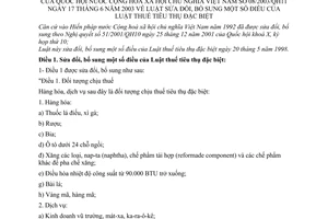 Luật Thuế Tiêu thụ đặc biệt 2003 sửa đổi 08/2003/QH11