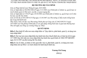 Quyết định 84/2003/QĐ-BTC tem việc in, quản lý sử dụng tem rượu nhập khẩu