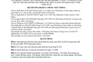 Quyết định 106/2003/QĐ-BBCVT tạm thời cước dịch vụ kết nối mạng máy tính xDSL-WAN