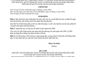 Nghị định 73/2003/NĐ-CP  Quy chế xem xét, quyết định dự toán phân bổ ngân sách địa phương, phê chuẩn quyết toán