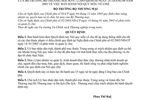 Quyết định 0772/2003/QĐ-BTM Nội quy mẫu về chợ