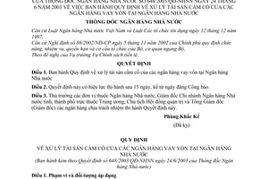 Quyết định 648/2003/QĐ-NHNN xử lý tài sản cầm cố của ngân hàng vay vốn tại Ngân hàng Nhà nước