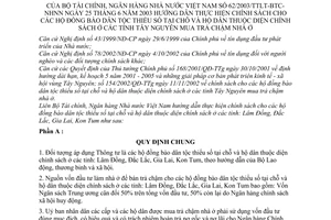 Thông tư liên tịch 62/2003/TTLT-BTC-NHNN hướng dẫn thực hiện chính sách cho các hộ đồng bào dân tộc thiểu số tại chỗ và hộ dân tây nguyên mua trả chậm