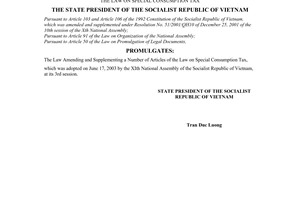 Order No. 17/2003/L-CTN of June 26, 2003, promulgating the law amending and supplementing a number of articles of the law on special consumption tax