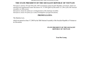 Order No. 13/2003/L-CTN of June 26, 2003, promulgating the statistics law