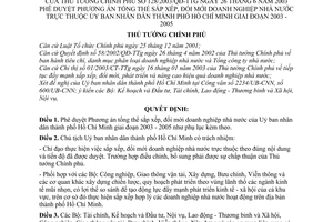 Quyết định 128/2003/QĐ-TTg  phương án tổng thể sắp xếp đối mới doanh nghiệp nhà nước thuộc Uỷ ban nhân dân thành phố Hồ Chí Minh giai đoạn 2003 - 2005