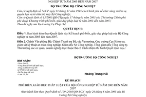 Quyết định 109/2003/QĐ-BCN Kế hoạch phổ biến, giáo dục pháp luật của Bộ Công nghiệp từ năm 2003 đến 2007