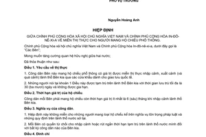 Hiệp định miễn thị thực cho người mang hộ chiếu phổ thông giữa Việt Nam In-đô-nê-xi-a 2003