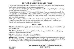 Quyết định 117/2003/QĐ-BBCVT tạm thời cước dịch vụ điện thoại di động trả trước CDMA gói FRIEND