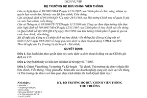 Quyết định 115/2003/QĐ-BBCVT cước dịch vụ điện thoại di động trả sau CDMA gói dịch vụ VIP