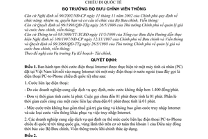 Quyết định 113/2003/QĐ-BBCVT cước dịch vụ điện thoại Internet PC-to-Phone chiều đi quốc tế