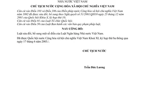 Lệnh công bố Luật bổ sung điều của Luật Ngân hàng Nhà nước Việt Nam 19/2003/L-CTN