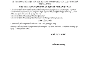 Lệnh công bố Luật bổ sung Luật Thuế giá trị gia tăng 16/2003/L-CTN