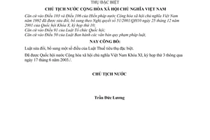 Lệnh công bố luật bổ sung Luật Thuế tiêu thụ đặc biệt 17/2003/L-CTN