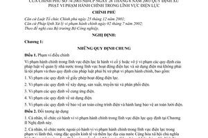 Nghị định 74/2003/NĐ-CP  xử phạt vi phạm hành chính trong điện lực