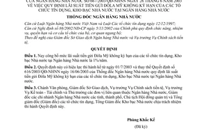 Quyết định 667/2003/QĐ-NHNN lãi suất tiền gửi Đôla Mỹ không kỳ hạn của tổ chức tín dụng, Kho bạc Nhà nước tại Ngân hàng Nhà nước