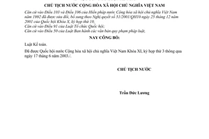 Lệnh công bố luật kế toán 12/2003/L-CTN
