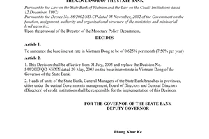 Decision No. 669/2003/QD-NHNN of June 27, 2003, on the base interest rate in Vietnam Dong