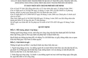 Quyết định 104/2003/QĐ-UB quản lý người lang thang xin ăn sinh sống nơi công cộng ở thành phố Hồ Chí Minh