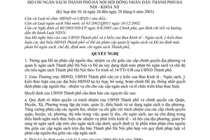 Nghị quyết 43/2003/NQ-HĐ phân cấp quản lý ngân sách và định mức phân bổ ngân sách, chế độ chi ngân sách Thành phố Hà Nội Khóa XII