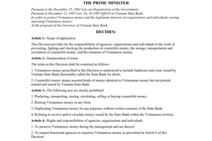 Decision No. 130/2003/QD-TTg of June 30, 2003, on the protection of Vietnamese money