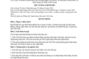 Quyết định 130/2003/QĐ-TTg bảo vệ tiền Việt Nam