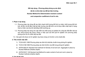 Tiêu chuẩn xây dựng Việt Nam TCXDVN 301:2003 về Đất xây dựng - Phương pháp phóng xạ xác định độ ẩm và độ chặt của đất tại hiện trường do Bộ Xây dựng ban hành