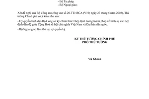 Công văn 871/CP-QHQTký kết hai Hiệp định với Hàn Quốc