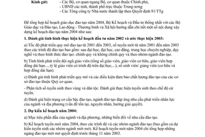 Công văn 3870 BKH/KHGDMT xây dựng kế hoạch đào tạo năm 2004