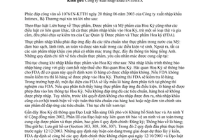 Công văn 2884 /TM-AM thông tin về thủ tục xuất khẩu hàng thực phẩm sang Hoa Kỳ