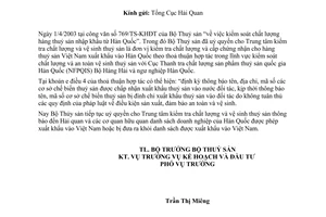 Công văn 1670/TS-KHĐT giới thiệu cơ quan thẩm quyền thông báo doanh nghiệp Hàn Quốc được phép XK hoặc bị đưa ra khỏi danh sách XK vào VN