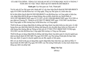 Công văn 3175/TCHQ-GSQL thực hiện QĐ 06/2003/BKHCN