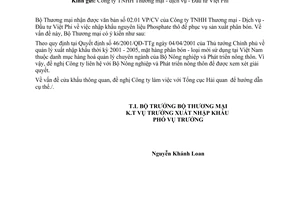 Công văn 1757/TM-XNK nhập khẩu nguyên liệu Phosphate thô