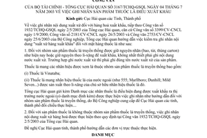 Công văn 3167/TCHQ-GSQL ghi nhãn sản phẩm thuốc lá điếu xuất khẩu