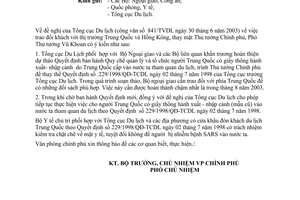 Công văn 3368/VPCP-KTTH tiếp tục trao đổi khách du lịch với thị trường Trung Quốc và Hồng Kông